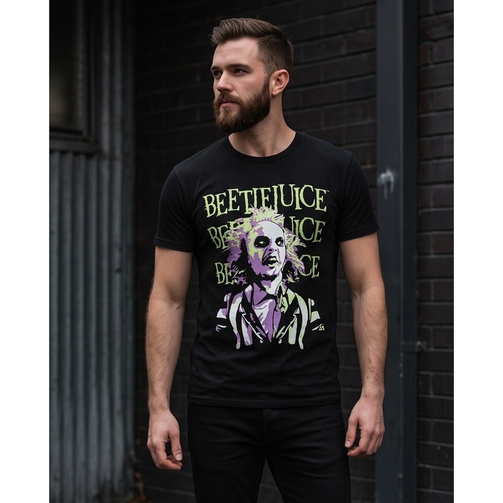 Beetlejuice Graphic T-Shirt Mens Large Black Cotton Movie Promo Tee